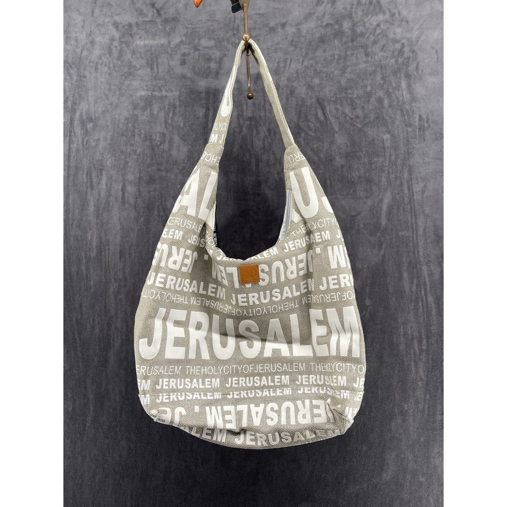 Robin Ruth Jerusalem Israel Canvas Hobo Shoulder Bag Travel Souvenir Gray‎ White